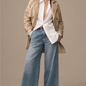 Pilcro Wide-Leg Pleated Cuff Trouser Jeans
